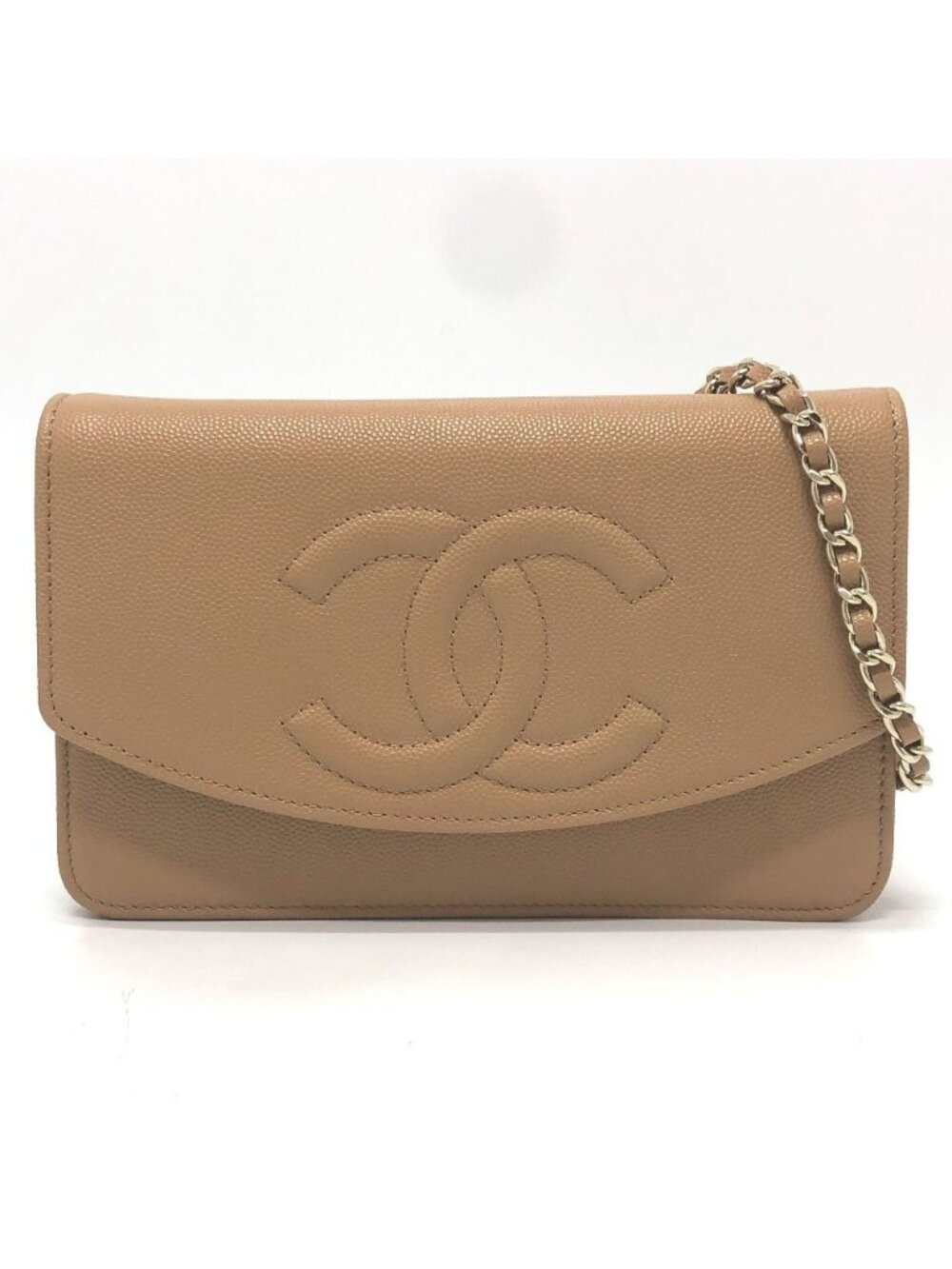 Chanel Shoulder Bag CC Logo Caviar Leather Beige